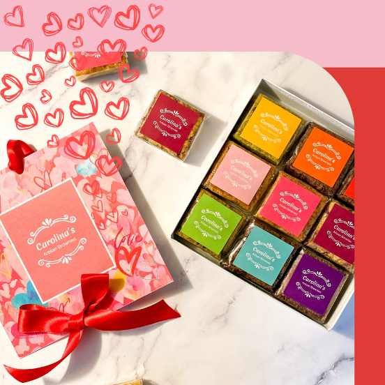 TWO BOXES FOR VALENTINES DAY WITH BROWNIES AND PIN HEARTS
